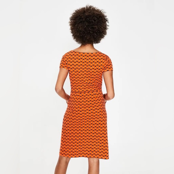 Boden Phoebe Jersey Tulip Dress Short Sleeve Pullover Floral Orange Navy Size 8L - Picture 14 of 15